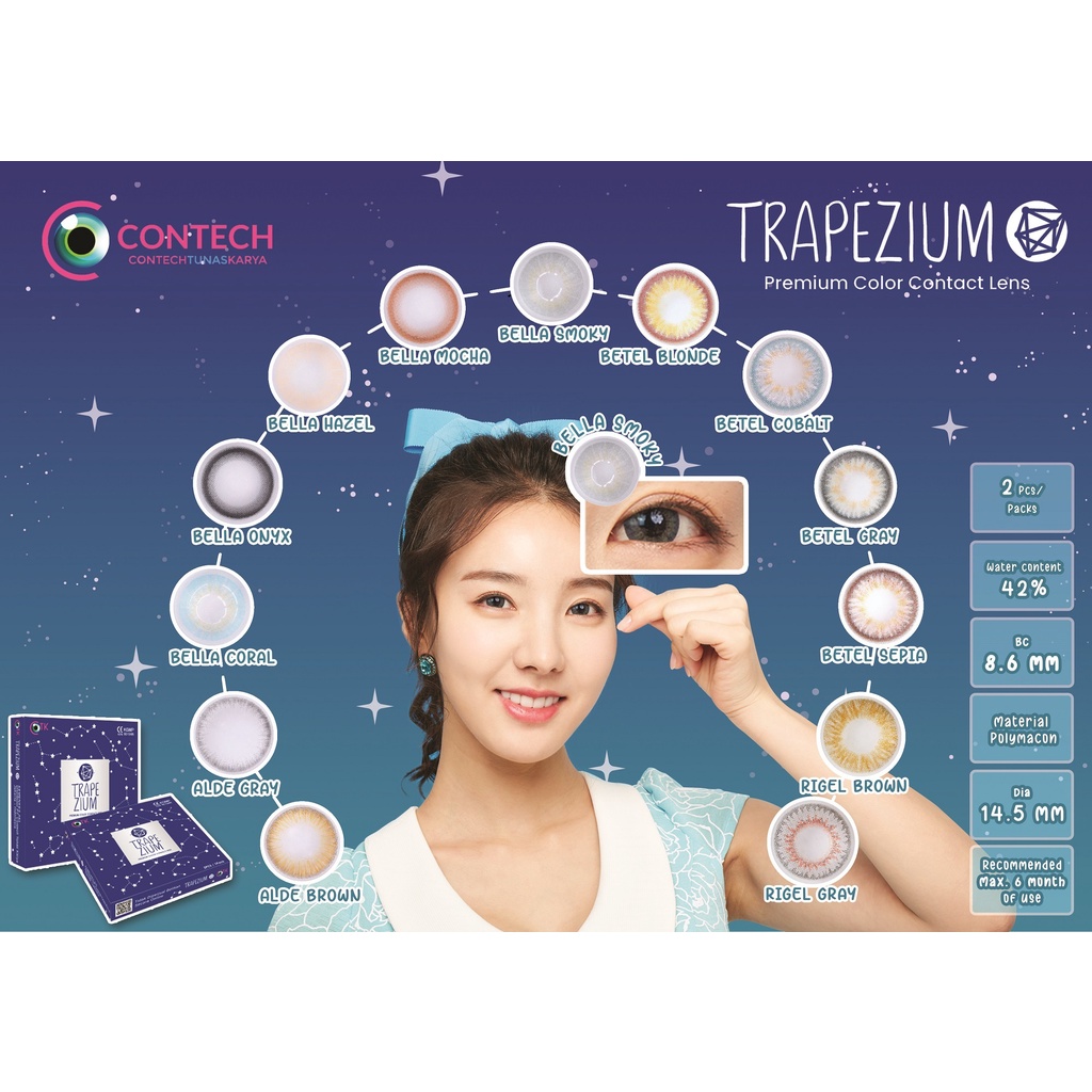 Softlens TRAPEZIUM DIA 14.50mm NORMAL &amp; MINUS BELLA SMOKEY (-0.50 s/d -6.00) CTK Lensa Kontak /BS