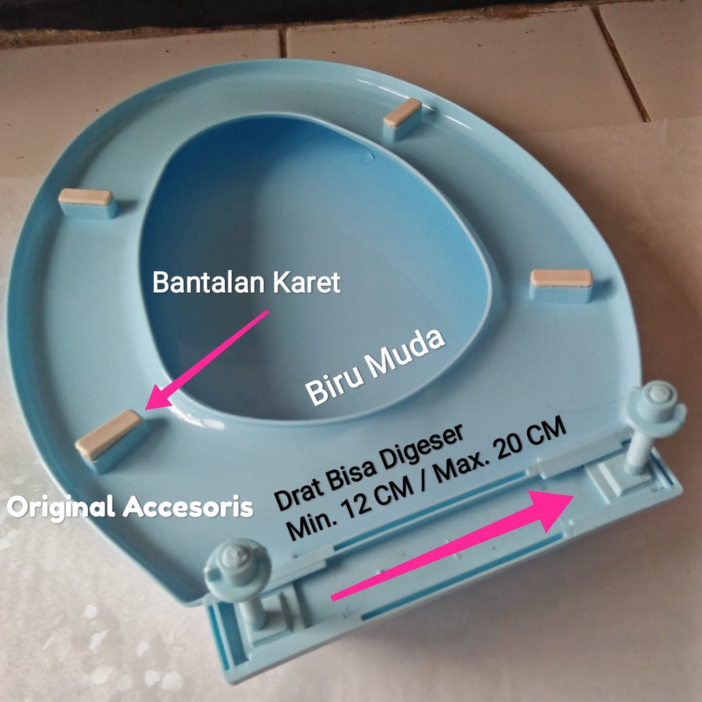 Tutup closet duduk bantalan karet model toto, universal biru muda