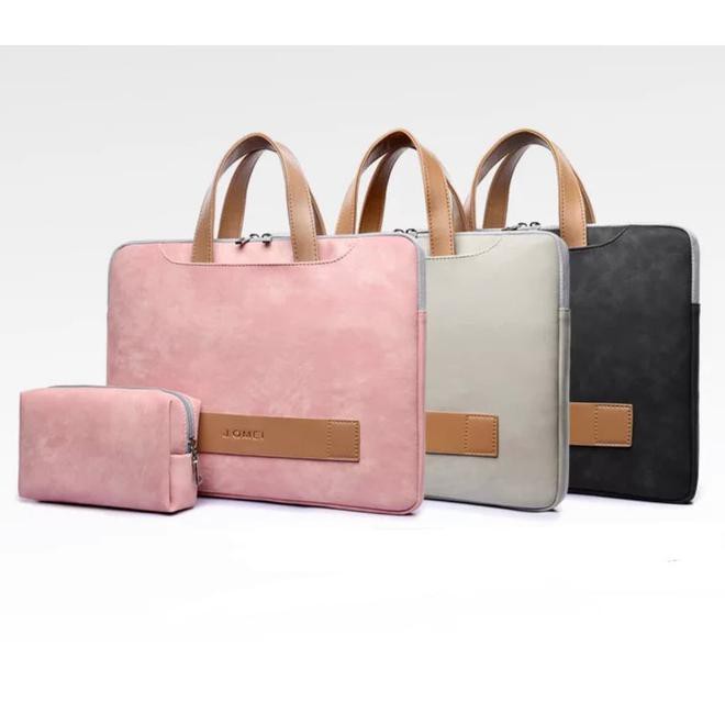 Tas Laptop Macbook J.QMEI PU leather with free pouch 15 -15.6 inch abu