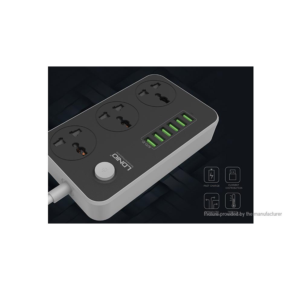 AKN88 - LDNIO SC3604 5V 3.4A 3 International Power Socket 6 USB Port 6.56ft 2m EU Plug Charging