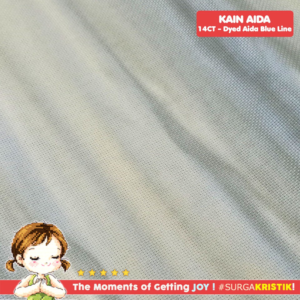 Kain Sulam Kristik Strimin Printed Aida 14ct SaeKwang Korea Blueline Biru