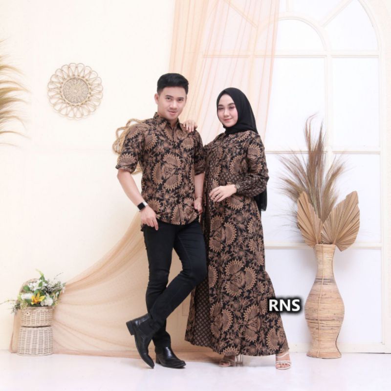 Batik Couple Keluarga Gamis Busui Motif Prasasti Batik Keluarga Seragam