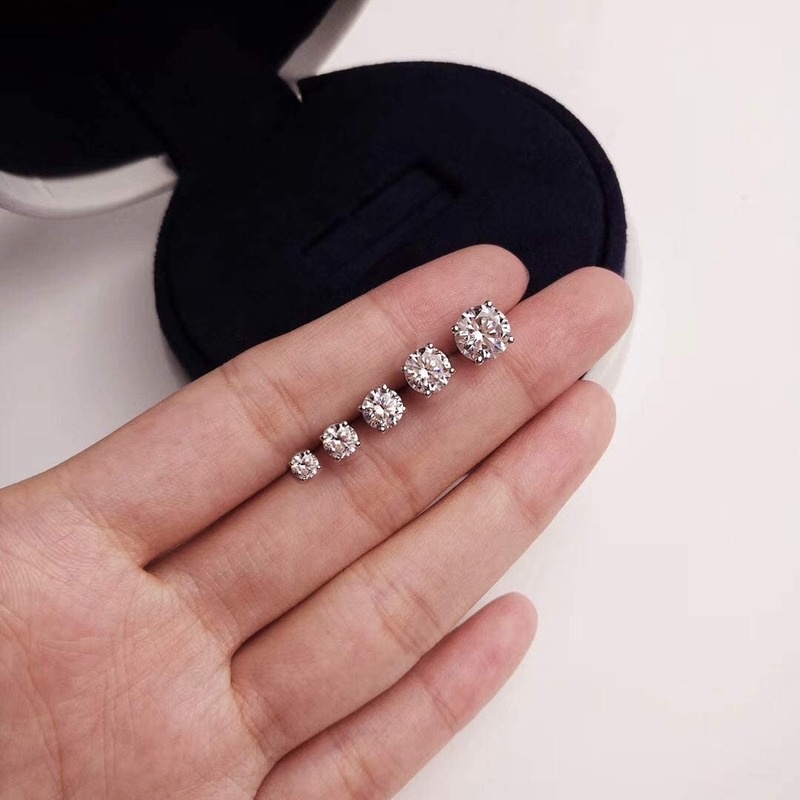 Roselife S925 Silver CZ Stud Earrings Simulated Diamond Round Cubic Zirconia Ear Stud 1 Pair