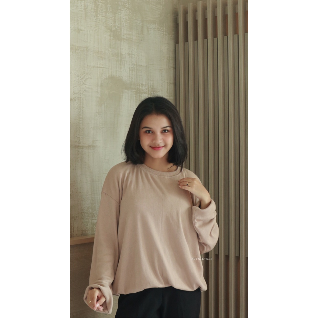 Blouse Wanita Jumbo Oversize Outfit Baju Atasan Wanita Big Size Ootd Blus Wanita Lengan Panjang-Mocca