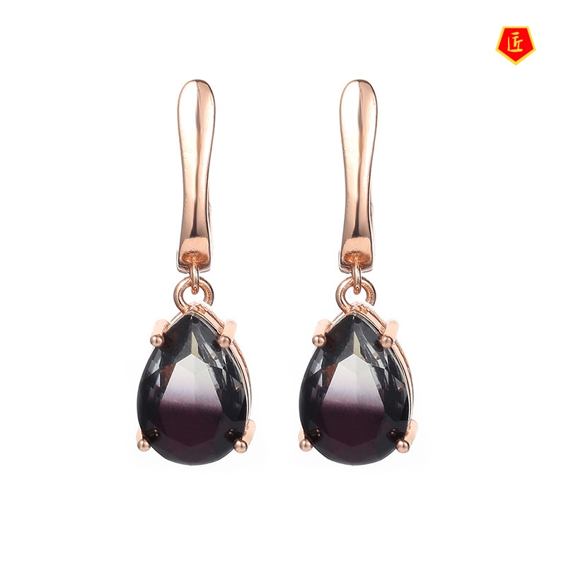 [Ready Stock]Classic Simple Elegant Tourmaline Gold Earrings for Women