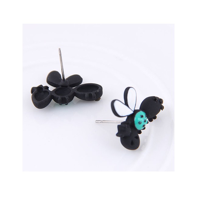 LRC Anting Tusuk Fashion White Ladybug Earring A58443