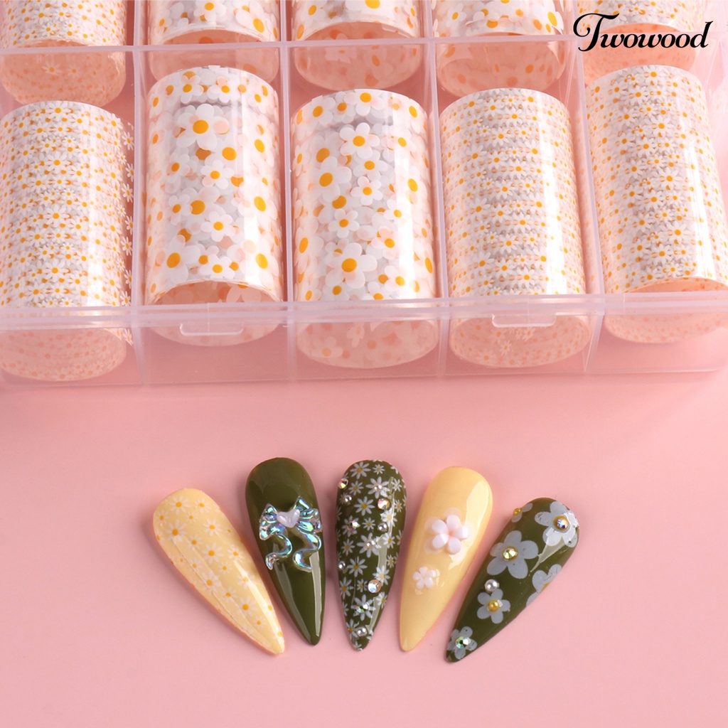 Twowood 10 Rol / Set Stiker Kuku Motif Bunga Krisan Untuk Aksesoris Nail Art / Manicure