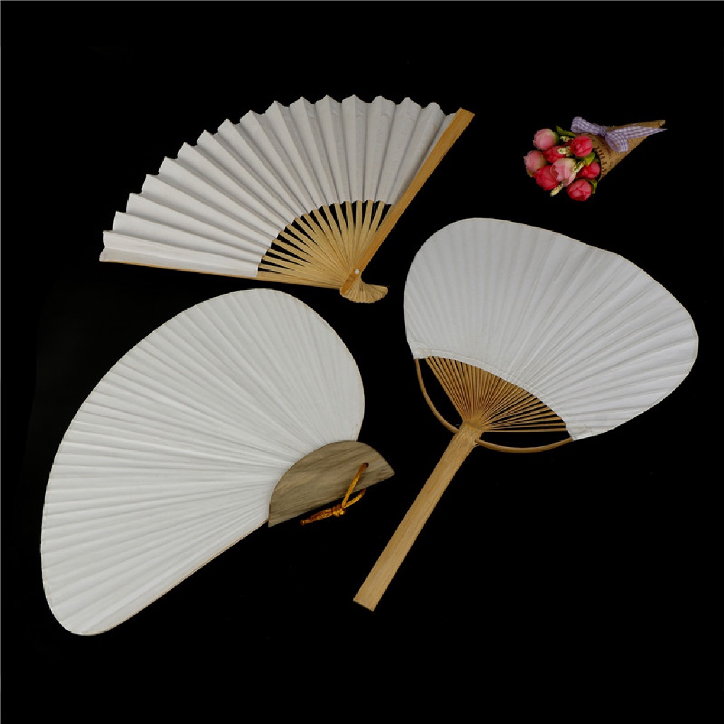 [tiantianbaofu] 1pc White Folding Elegant Paper Hand Fan Wedding Party Favors Boutique