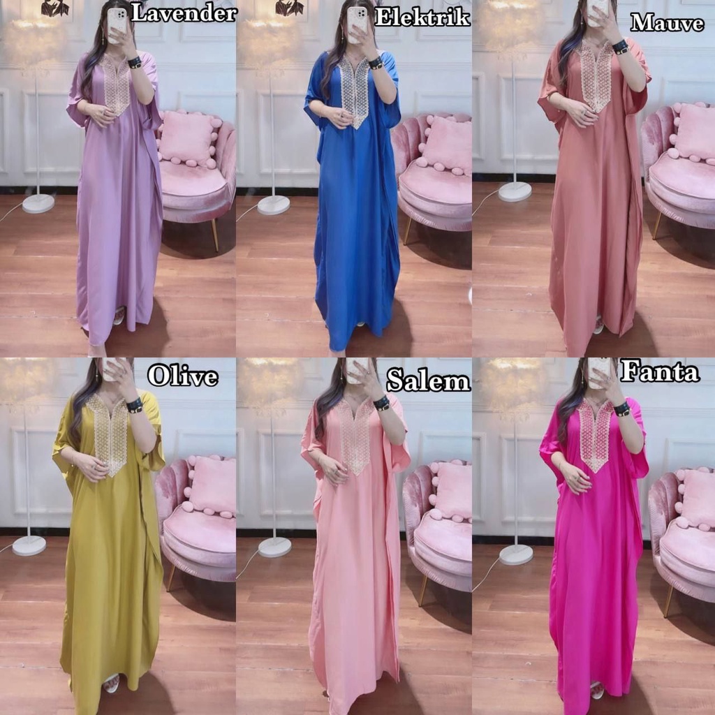 Kaftan Isyana Diamon Polos Jumbo Resleting Depan