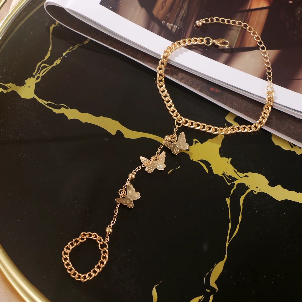 Gelang Cincin Rantai Liontin Butterfly Warna Emas Perak Untuk Wanita