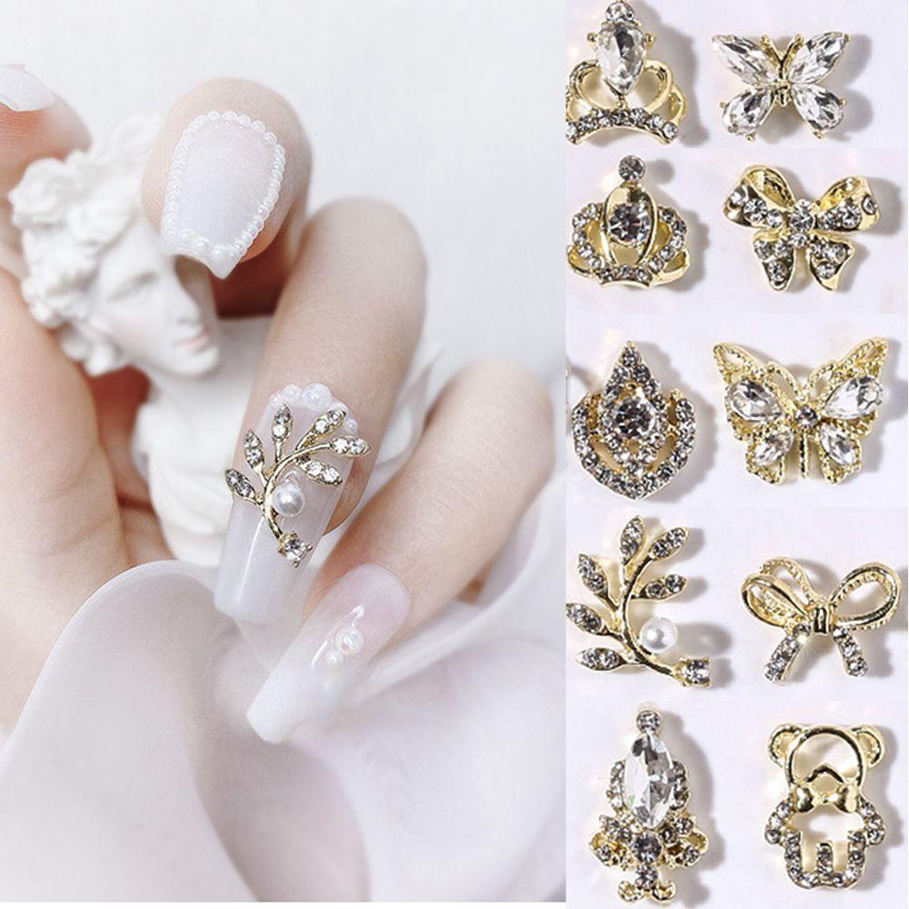 AUGUSTINA Agustin 3D Butterfly Nail Rhinestones 3D Beruang Pesona Kupu-Kupu Berlian Kristal Nail Art Dekorasi