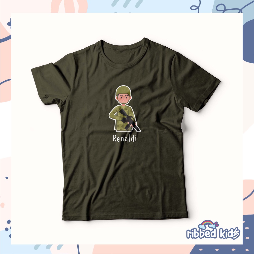 GRATIS CUSTOM NAMA KAOS ANAK LAKI-LAKI &amp; PEREMPUAN TEMA TENTARA DAILY WEAR  COMBED 30S  ATASAN ANAK 0-12TH by Ribbedkids