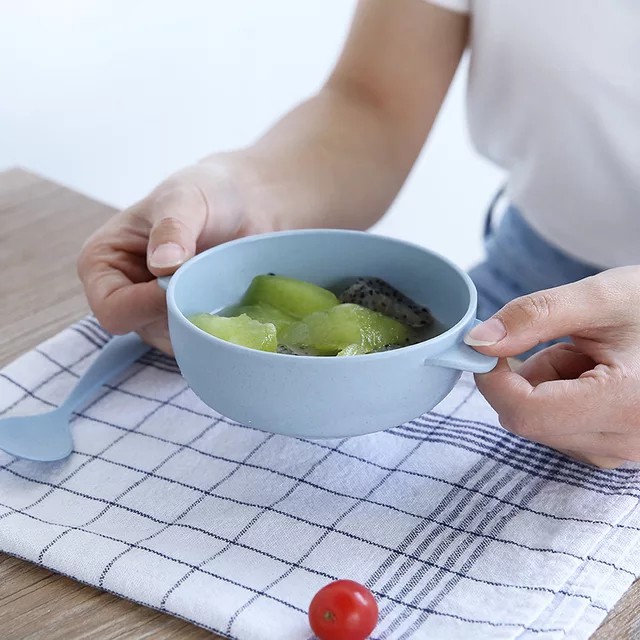 Mangkok Jerami Set Sendok Anak Bayi Kualitas Tebal / Wheat Straw Bowl Set