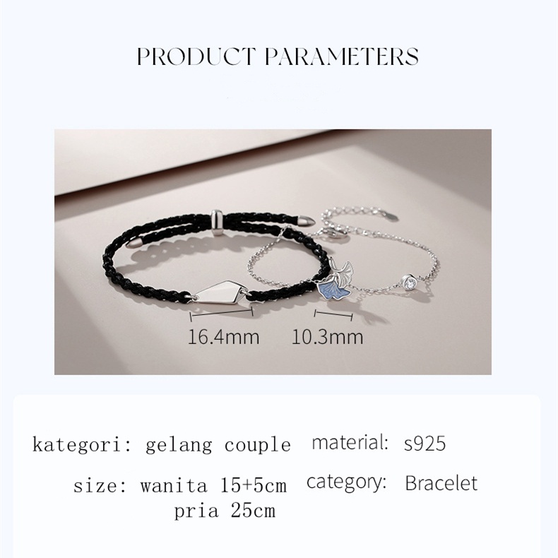 Gelang couple Sterling silver S925-Apricot Leaves Gelang Pasangan gelang fashion  perak asli S925 Original Arctic Deer