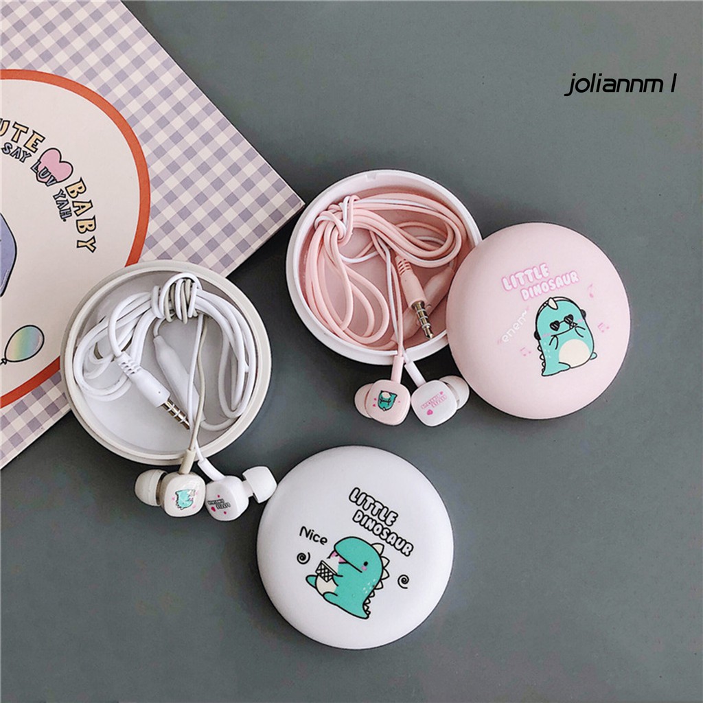 Earbud Kartun Lucu Universal Bass In-Ear Earphone Mic Kabel Dengan Kotak Penyimpanan