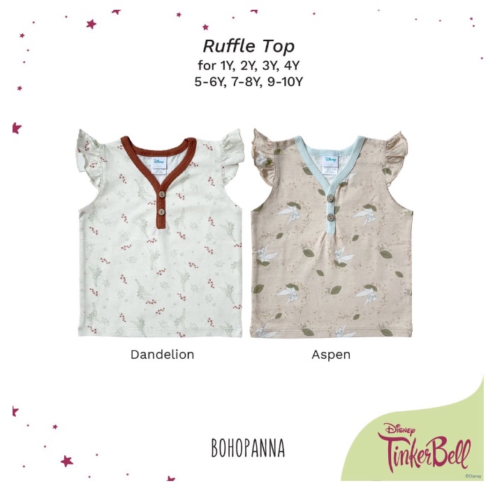 Bohopanna Ruffle Top Disney 0M-10Y Atasan Ruffle Tinkerbell Anak Perempuan New CBKS