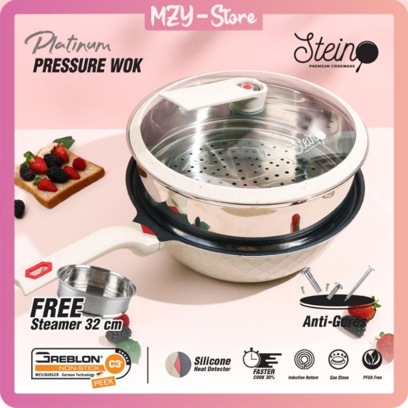 Stein Wok Platinum Presto Steincookware (Free Spatula Steincookware) Wok Pressure Cooker Stein Platinum Pressure Wok Stein Panci Presto Semi Kukusan Anti Baret Preassure Wok Steincookware ORIGINAL