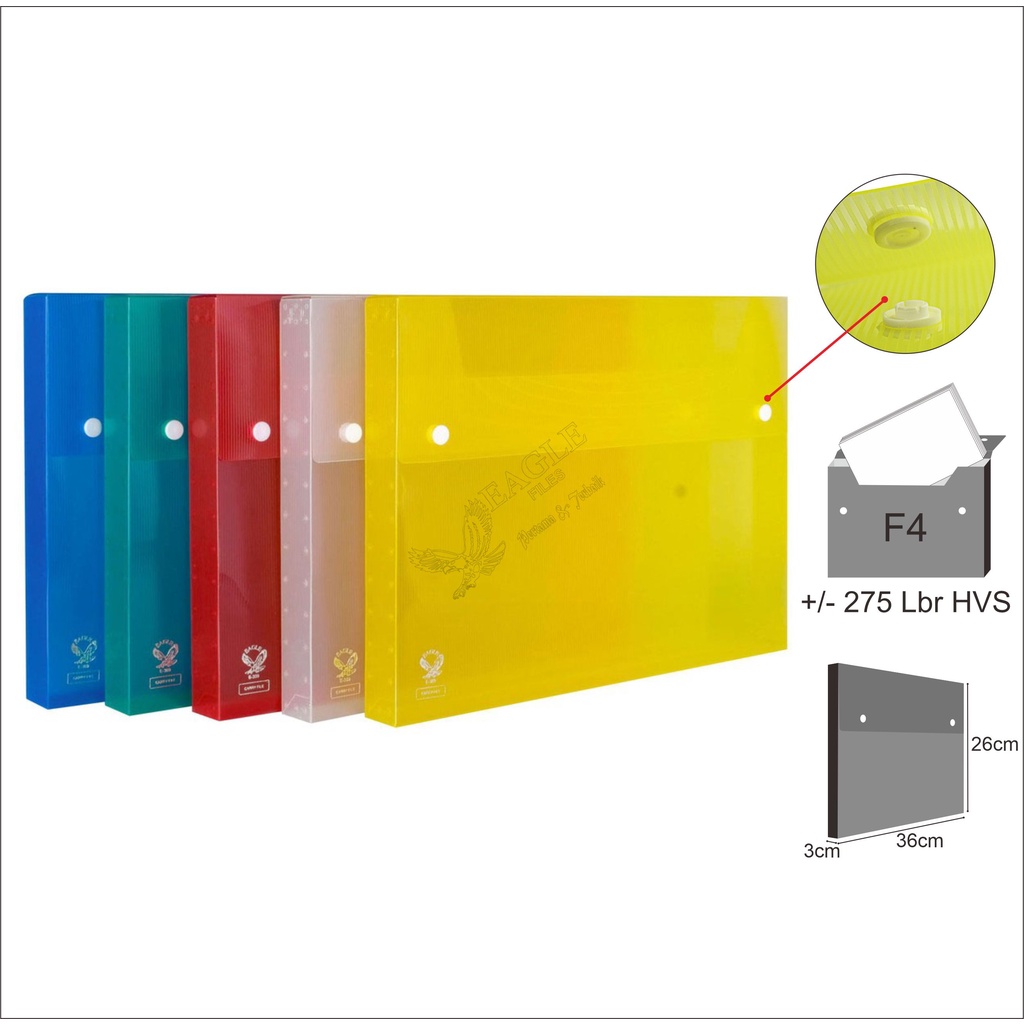 

Carry File Box / Document Case Kancing 2 / Map Plastik Tenteng Folio Transparan EAGLE 3 CM