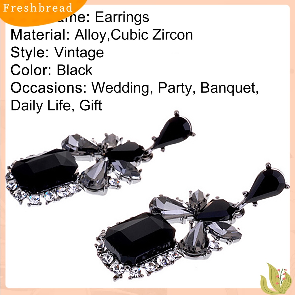 【Fresh】Women's Vintage Black Square Waterdrop Zircon Eardrop Dangle Earrings Jewelry