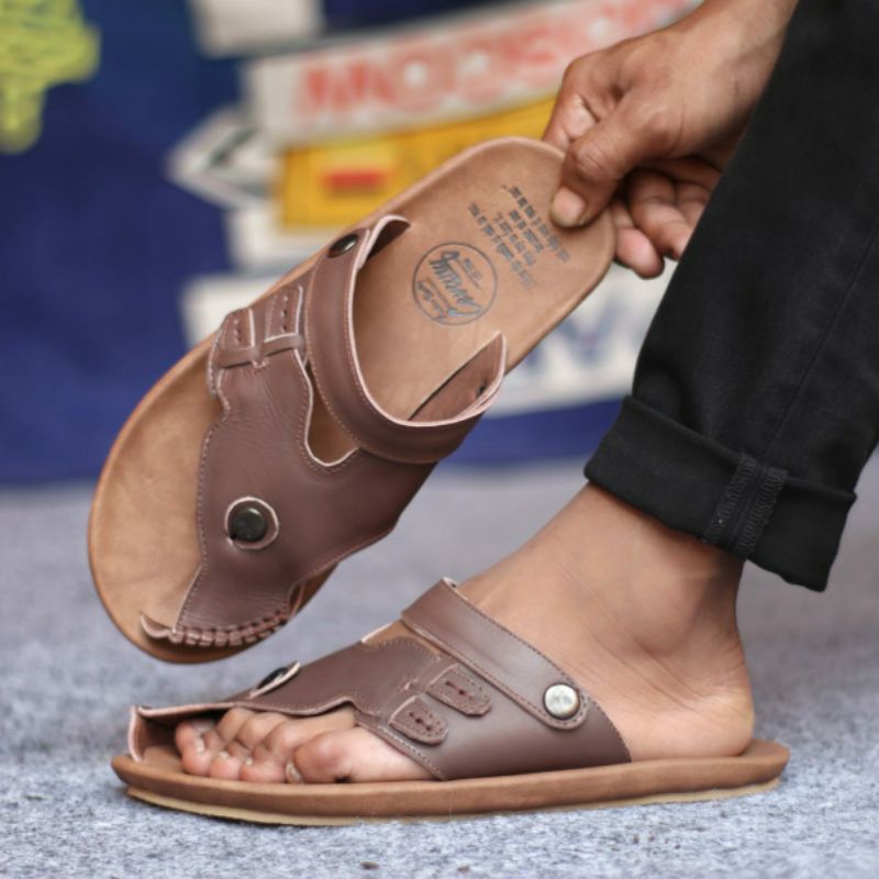 LUCKY Sandal Slide Jepit Pria Sendal Santai Pria Kulit Asli Casual Original Sandal Kulit