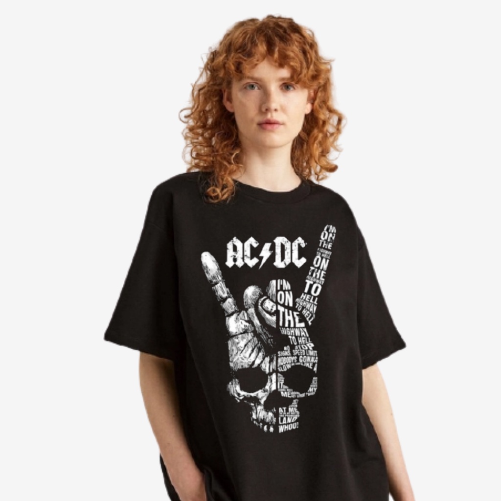 Kaos Oversize ACDC I'm On The Highway To Hell Bahan Cotton Combed 24s Kaos Acdc Oversize