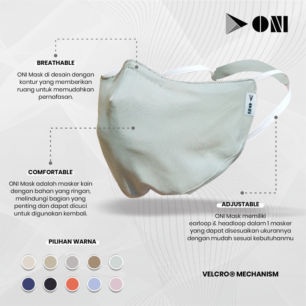 Oni Mask - White - Masker Hijab - Dapat Dicuci