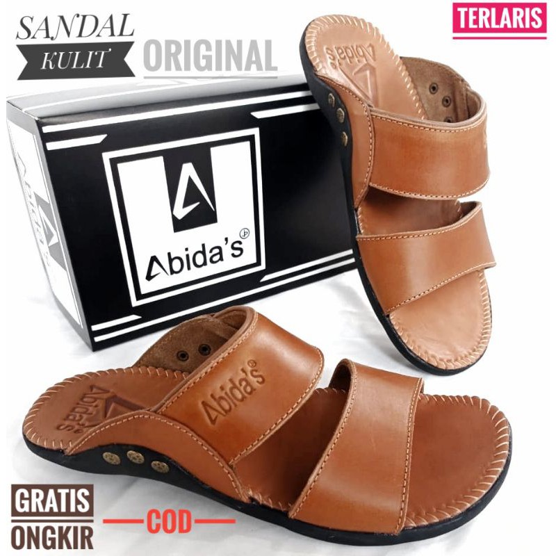 endal Kulit Pria Sandal Pria Cowok Slop Jepit Casual Keren Murah Laki Laki Kekinian Terbaru 2021
