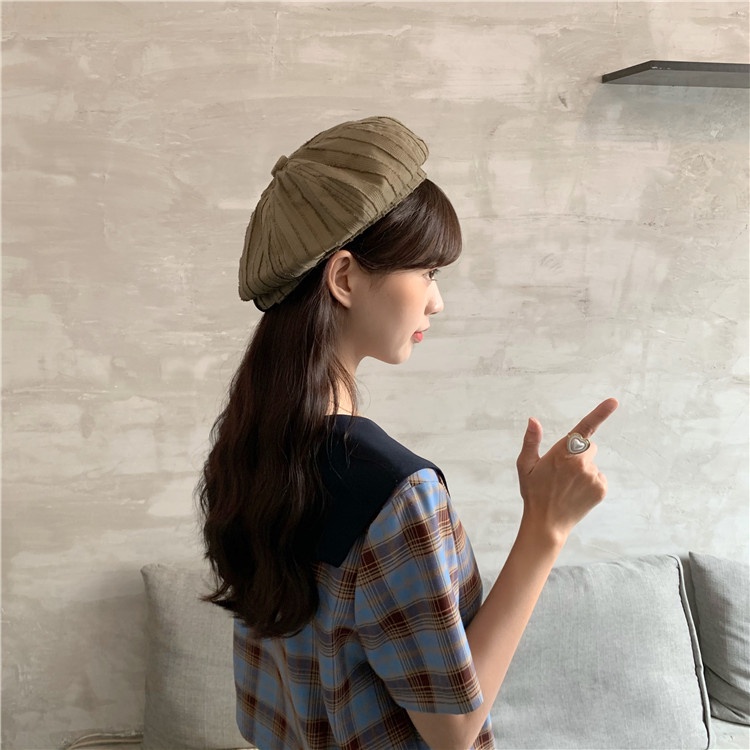 TBLI topi beret aksen line kain high quality baret hat painter import korea jepang