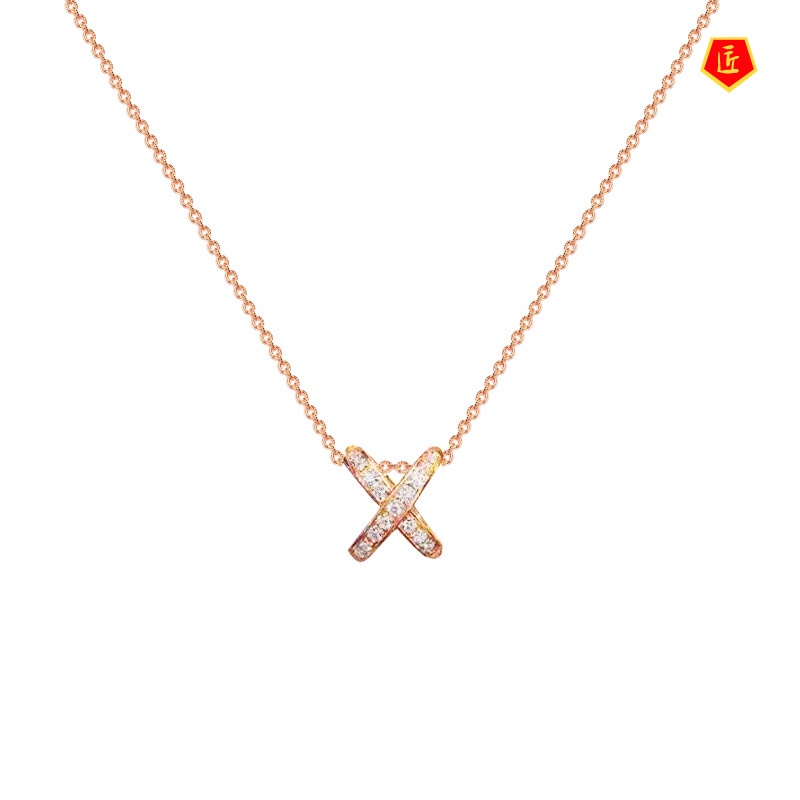 [Ready Stock]Elegant Cross Necklace Female 18K Color Gold