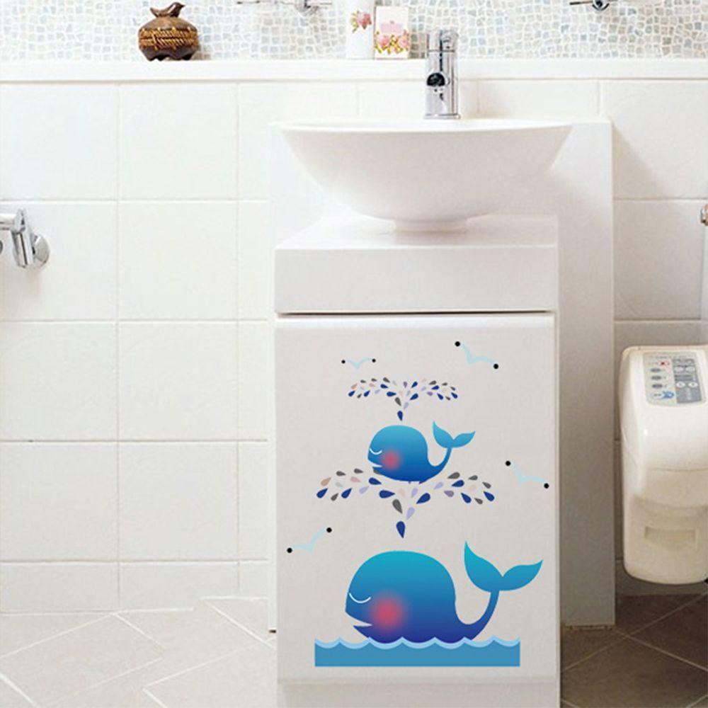 [Elegan] Stiker Toilet Semprotan Lucu Motif Ikan Paus Removable Kartun Stiker Kulkas