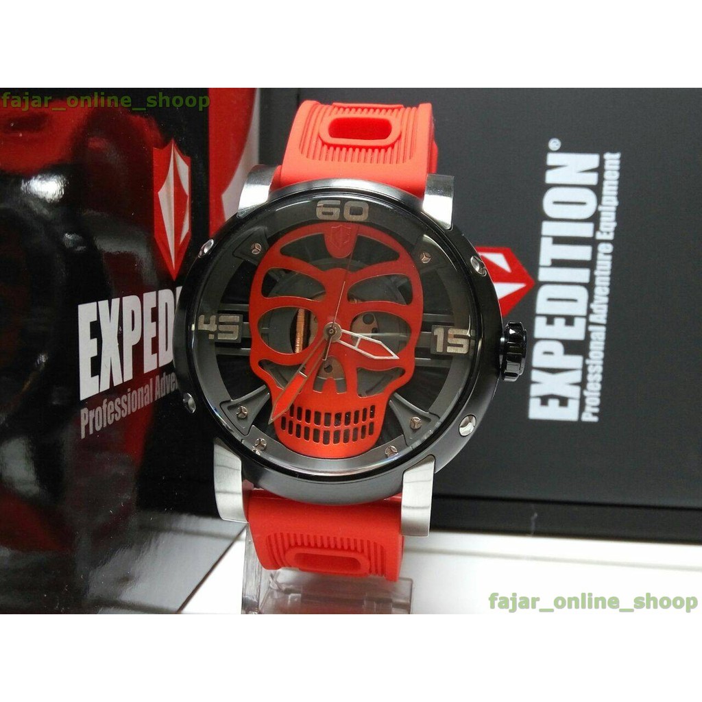 Jam Tangan Expedition Pria E 6723 Silver Black Red Original