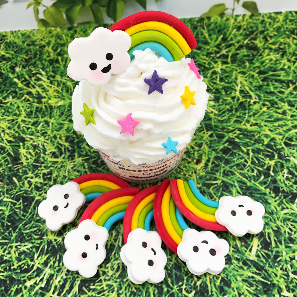 

Hiasan kue tart halal- Gumpaste pelangi mini awan / bintang isi 6 pcs