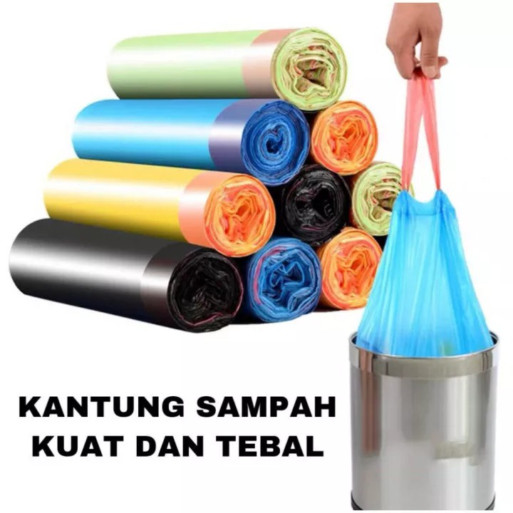 COD Plastik sampah kantong sampah LJD-2 dengan tali warna-warni + tali kantong sampah plastik gulung