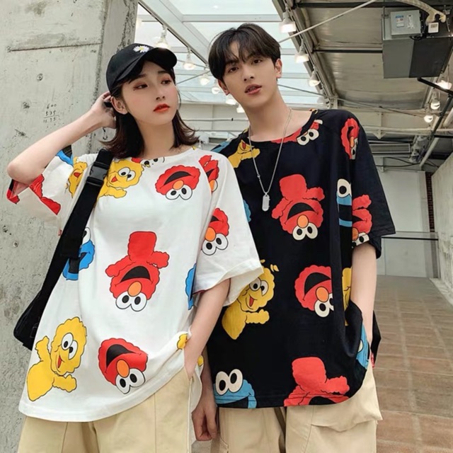 Oversize Tee Tshirt Wanita   Model Longgar Motif Sesame Besar