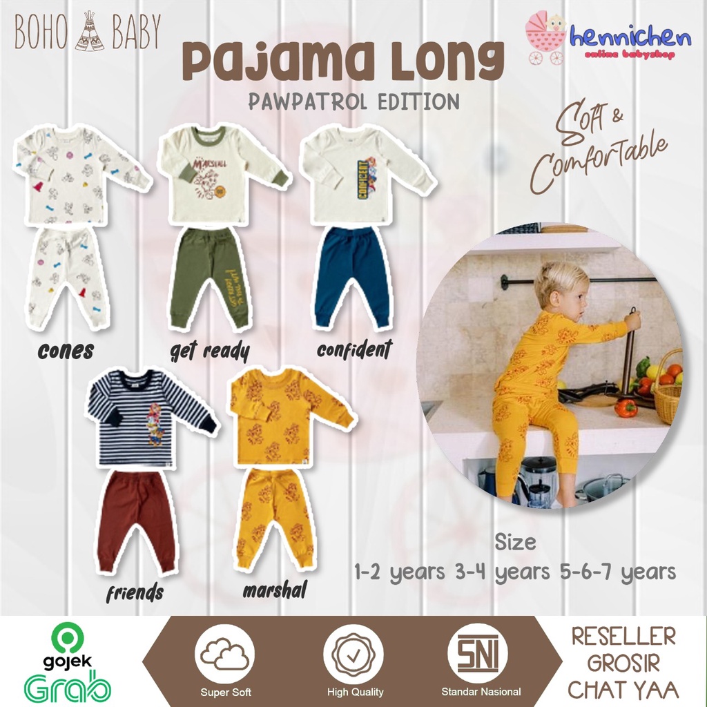 BOHOPANNA BOHOBABY BOHO BABY PAJAMA LONG PAW PATROL / PAJAMA BUNDO PIYAMA LENGAN PANJANG  ANAK 1-7 TAHUN