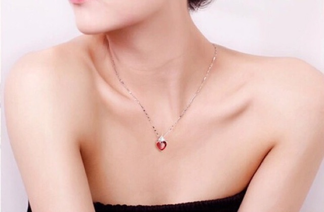 Set perhiasan swarosvki kristal romantic heart anting kalung A03 red IMPORT