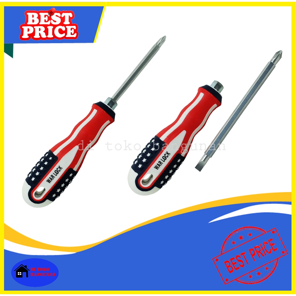 Obeng Magnet Plus Minus Bolak Balik Obeng Bulak Balik 8&quot; Inch Obeng BB Pembuka Skrup Warlock