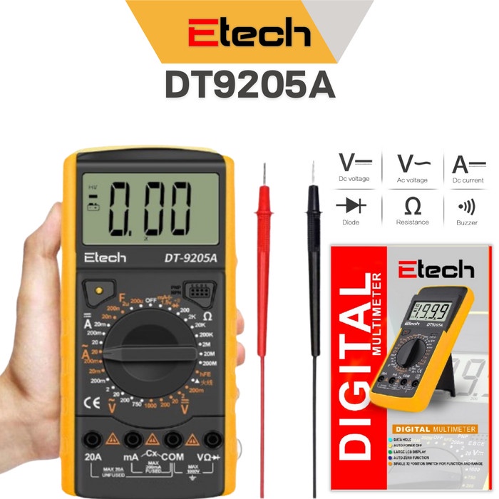 Multimeter Digital DT9205A Digital Multitester Avometer DT-9205A Multi Tester Layar Besar -  E.TECH