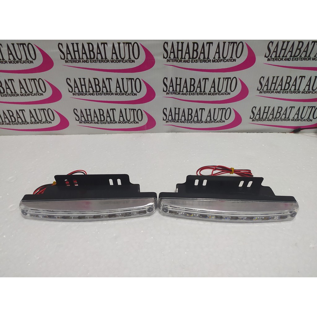 Lampu DRL Mobil 8 Mata LED BONUS Plat Bracket Dudukan 2pcs