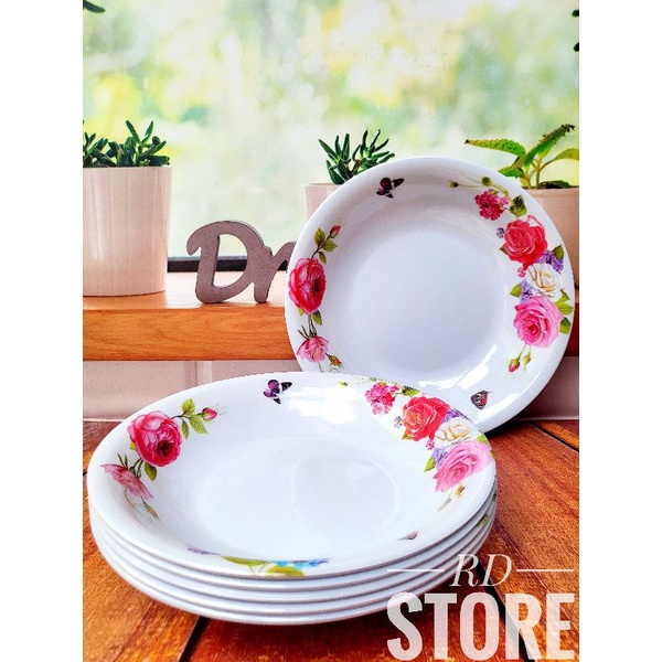 PROMO 6.PCS PIRING MAKAN CEKUNG MELAMINE MOTIF ROSE