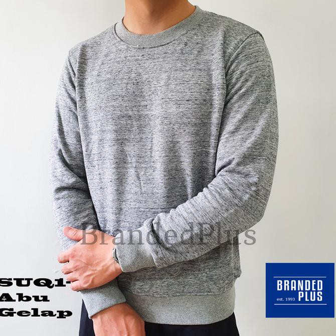 UPDATE SWEATER CREWNECK UNIQLO ORIGINAL LENGAN PANJANG PRIA SWEATSHIRT - ABU MUDA, L TERPERCAYA