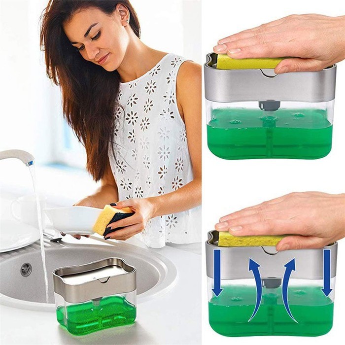 VOM PUMP Dispenser HOLDER SPONGE Dispenser SabunSponsCuciPiring 2in1