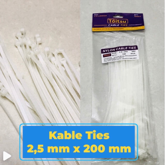 2,5 x 200 mm Kabel Ties Cable Tie Pengikat Kabel / Makanan Barang Putih