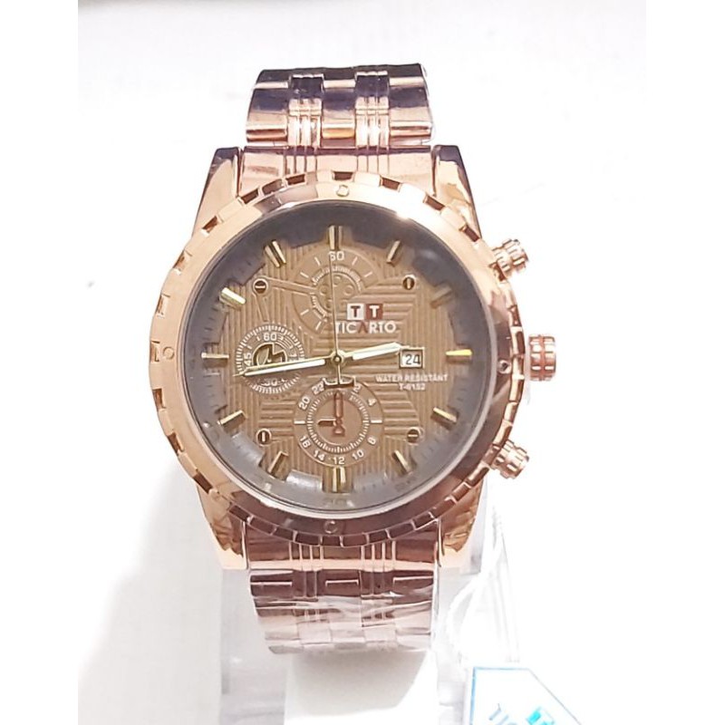 (ORIGINAL) Jam Tangan Pria Ticarto Series Rantai Tanggal Aktif