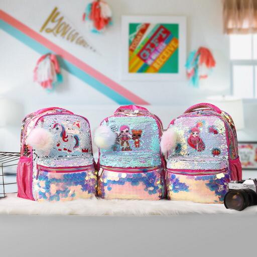 tas anak ransel sisik hologram ukuran 16in