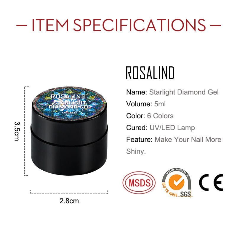 ROSALIND Starlight Diamond Gel 5ml/ Kutek / Cat Kuku/Kutek UV Gel/Kutek Gel UV/Kutek Glitter/UV LED Nail Polish/Nail Gel