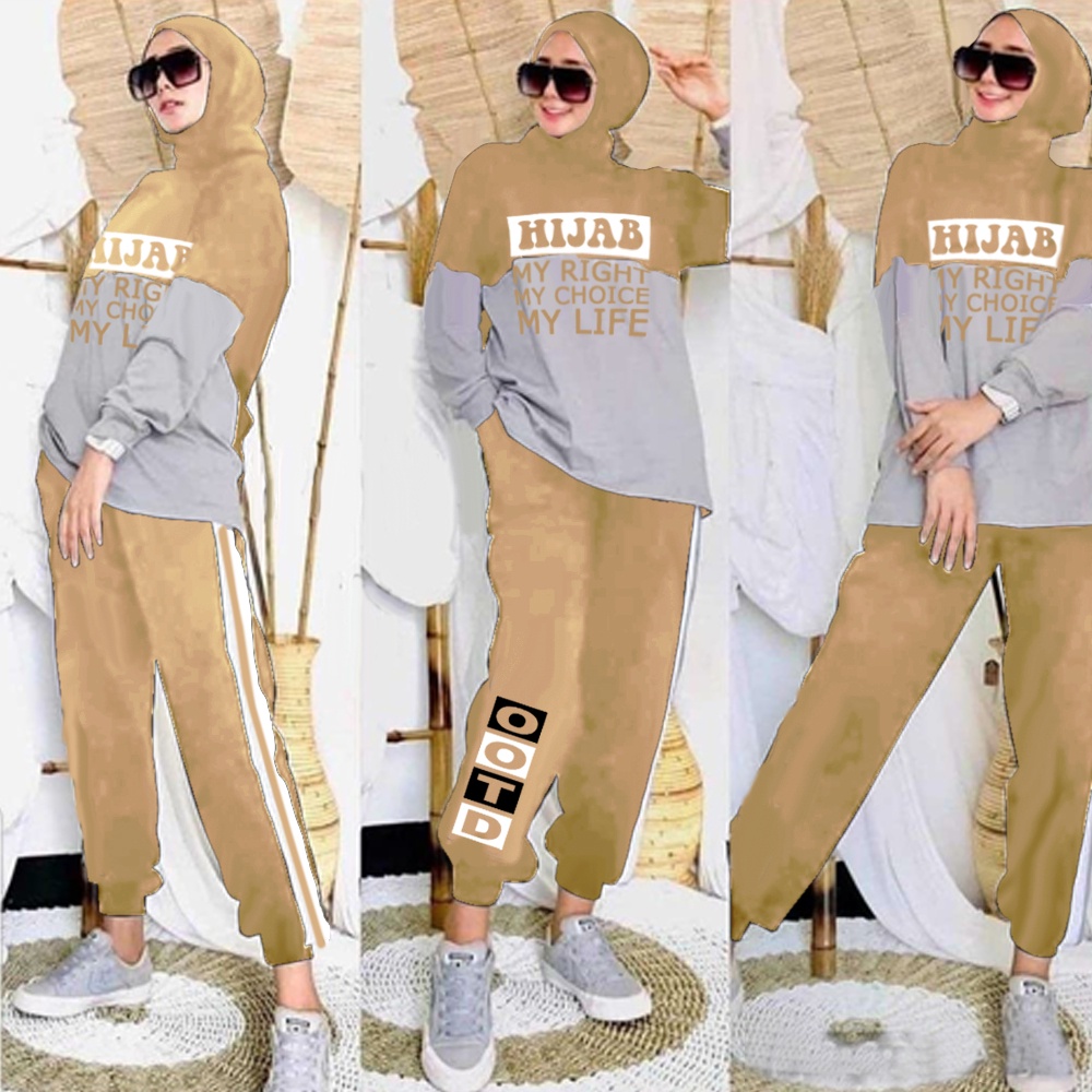 Baju Setelan Wanita Kekinian - One Set Wanita - Mayoutfit - Set Hibaba Setelan Olahraga - Lexoir-St Hibaba Mocca