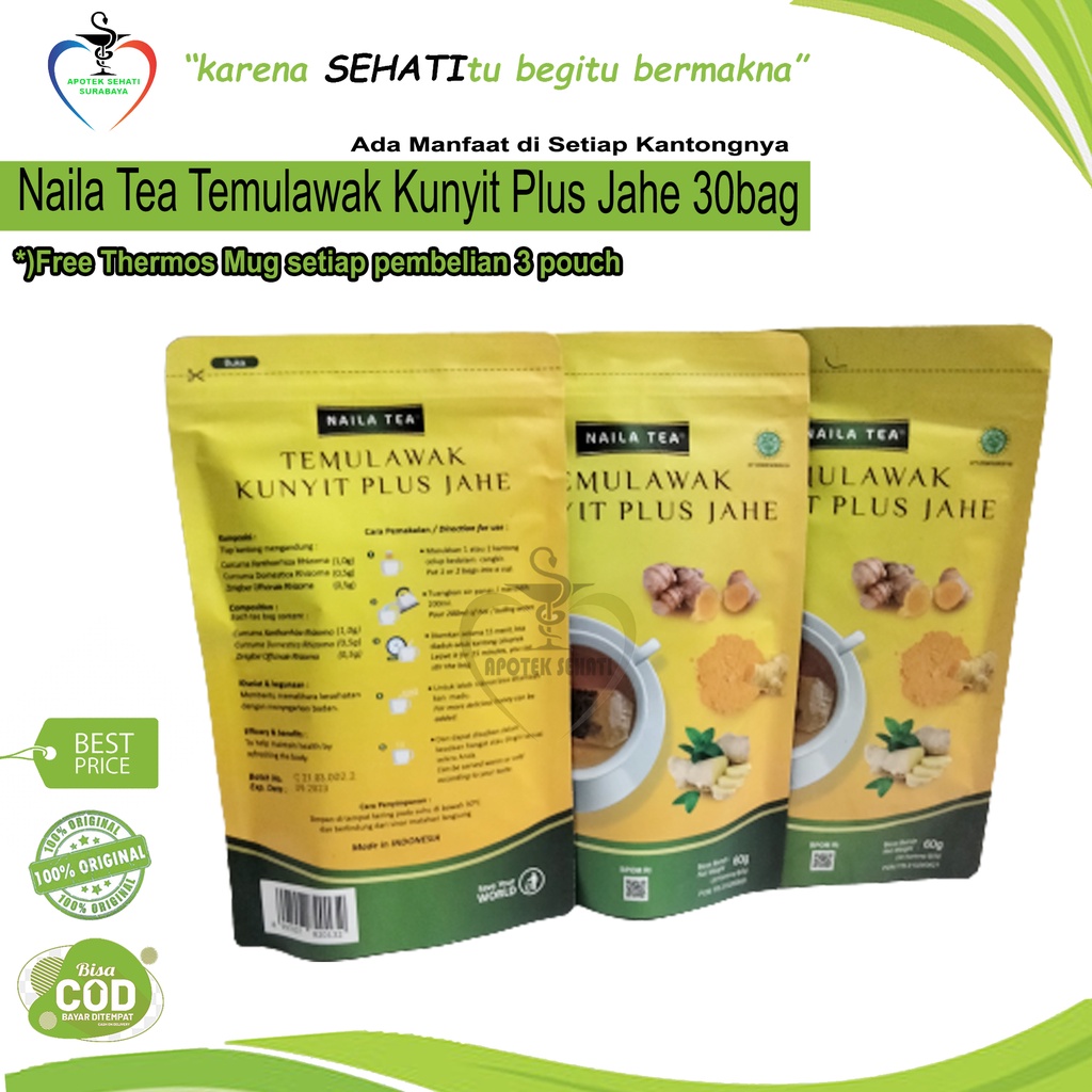 Promo 3in1 Teh Celup NAILA TEA Herbal BPOM Ekstrak Jati Cina Kunyit Temulawak Manggis Sirsak Jahe