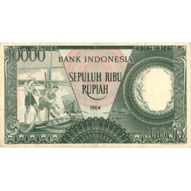 Uang Kuno Lama 10000 Pekerja Hijau Tahun 1964 #bekas