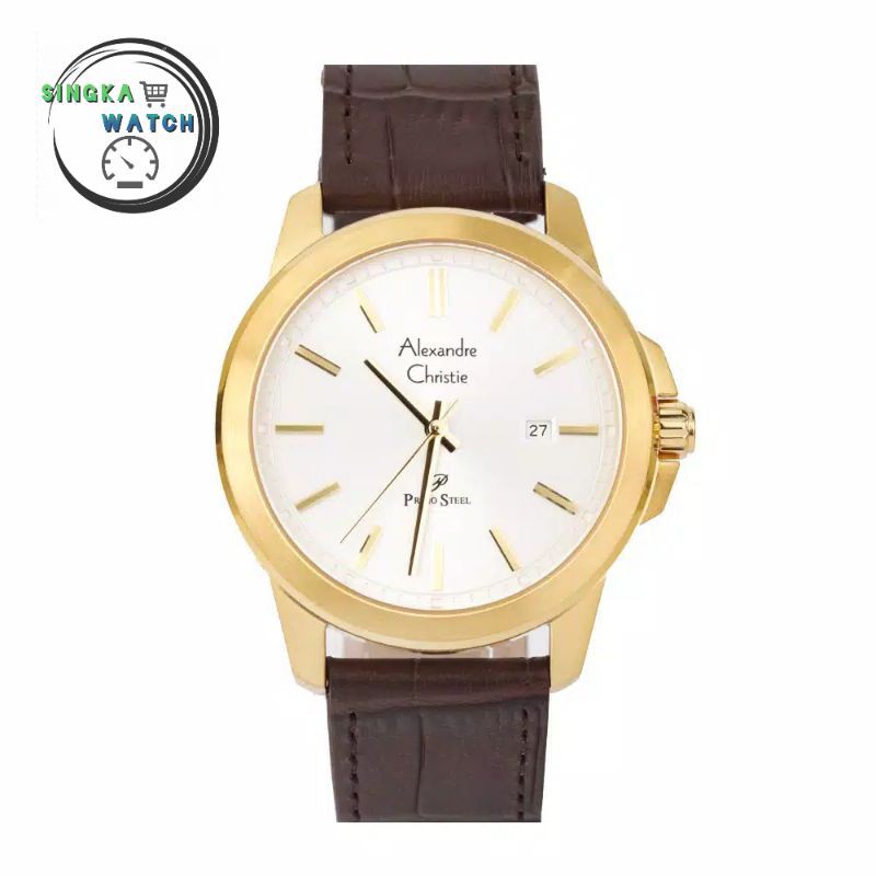 JAM TANGAN COWOK ALEXANDRECHRISTIE AC ORIGINAL SERI 1017MD KULIT COKELAT